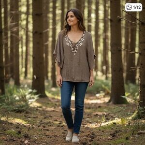 Ivy Ridge Y2K Vintage Gauzy Beaded Top Womens Large Bohemian Ethereal Coastal
